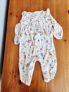 Angel Dear 3-6 Month Bamboo Owl & Leaf Print Romper